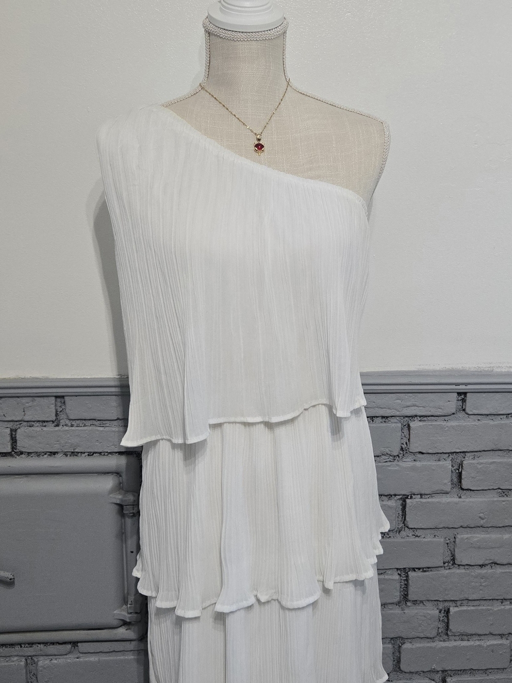 Asymmetrical One-Shoulder White Tiered Dress